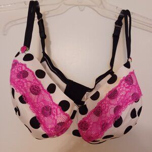 Cacique Lane Bryant Bra 40H Black Polka Dot Pink Lace Underwire